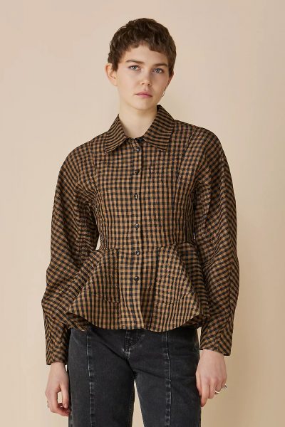 GANNICrinkled Taffeta Check Peplum Shirt¥51,700