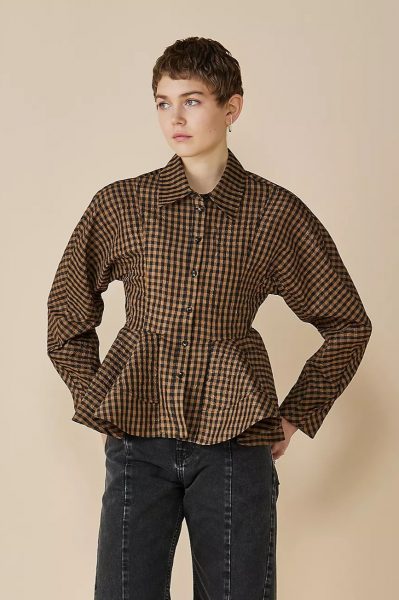 GANNICrinkled Taffeta Check Peplum Shirt￥51,700