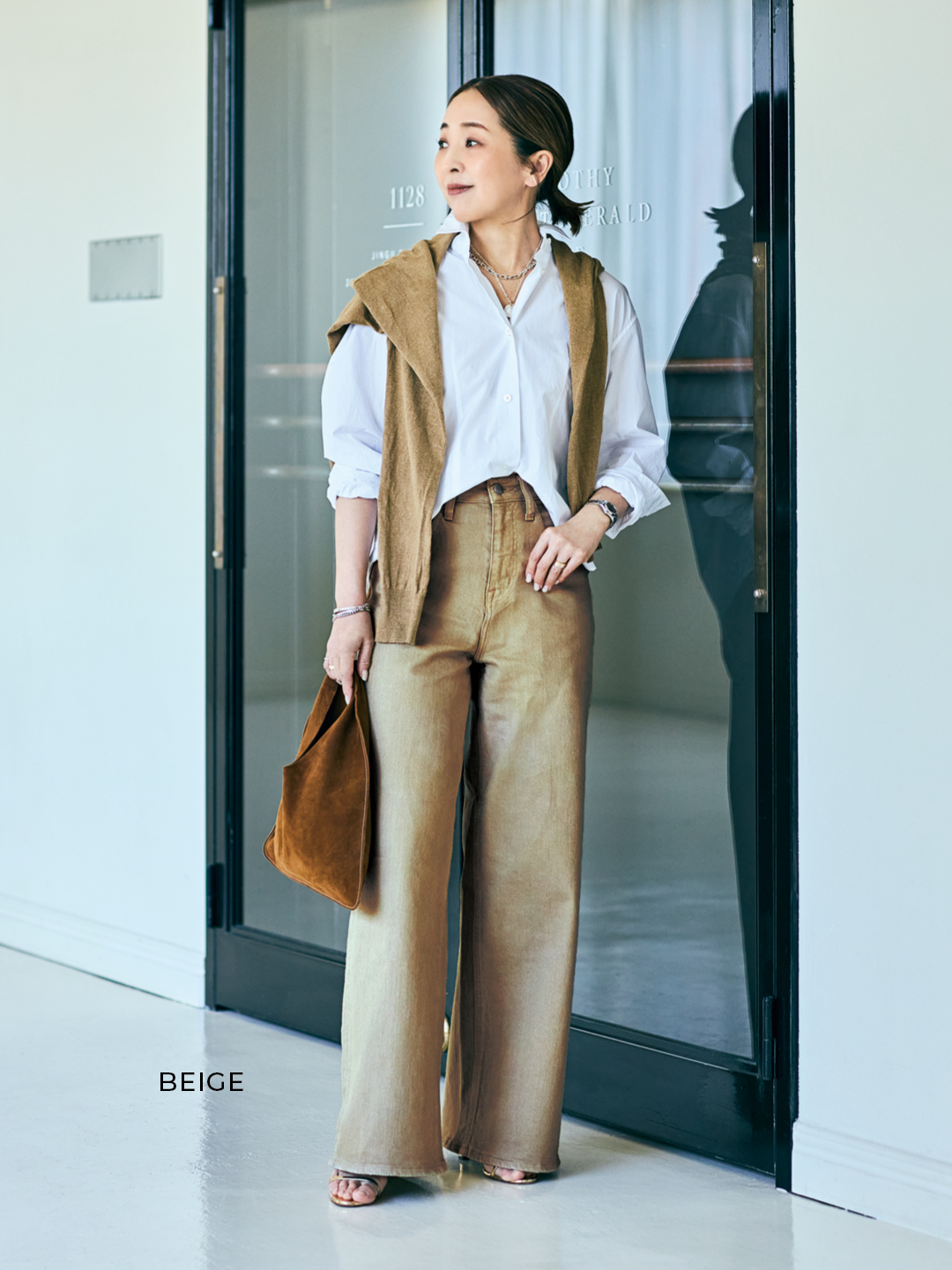 bemi×ヘルシーデニム【Marisol別注】Pink Pepper ワイドデニムコーデ1