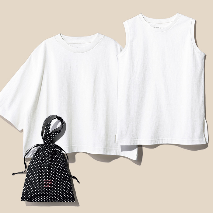 大人に似合う・巾着付き USAコットンワイドTシャツ＆ノースリーブTシャツ