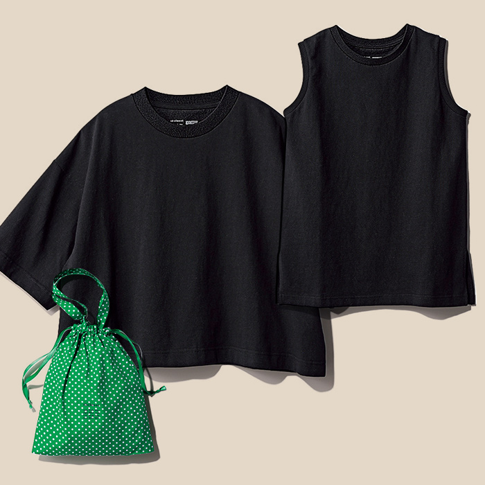 大人に似合う・巾着付き USAコットンワイドTシャツ＆ノースリーブTシャツ