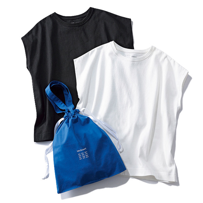 大人に似合う・巾着つき USAコットン フレンチスリーブTシャツ（2枚入り）