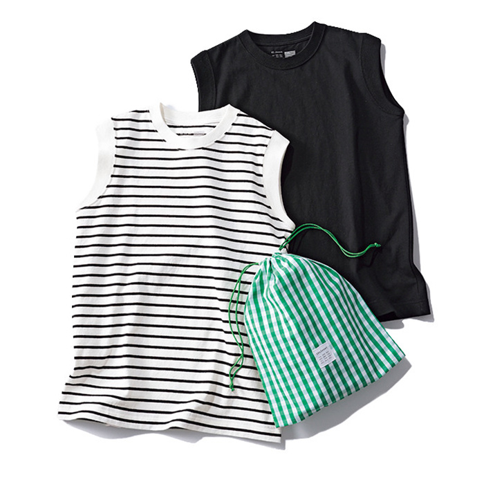 大人に似合う・巾着つきUSAコットンノースリーブTシャツ（2枚入り）