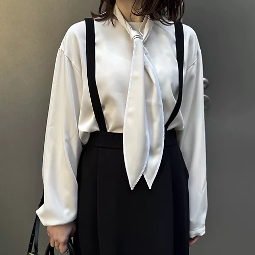 華やぎもシンプルも楽しめる【とろみ】スカーフつきブラウス【E by eclat 40代・50代ファッション】