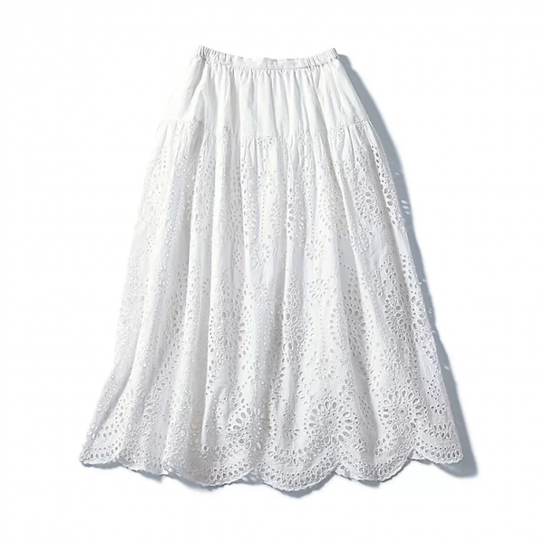 12closet【洗える】インドコットン刺しゅうレーススカート￥22,000