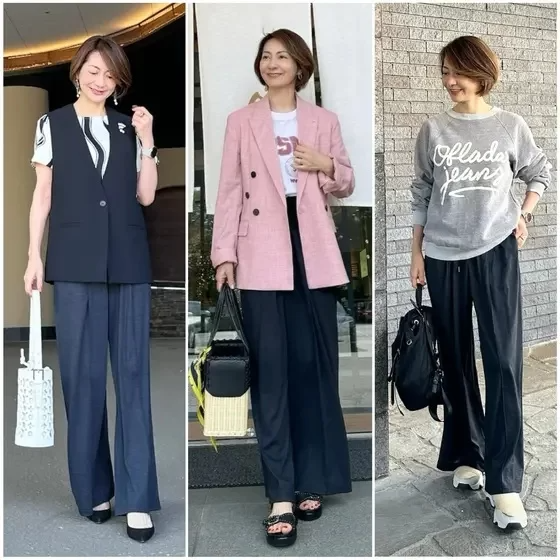 【エクラ 華組　岡部みわこさん】「SLOANE × eclat【別注】スーパーナチュラル　センタータックパンツ」エフォートレスでキレイに着回せる3コーデ