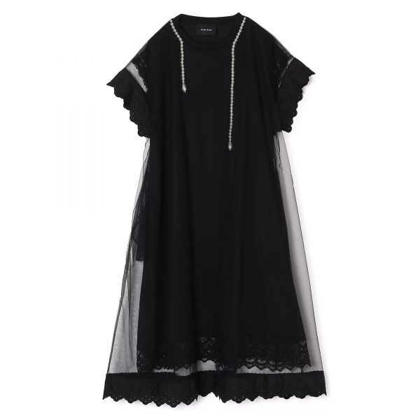 SIMONE ROCHALAYERED LIQUID LACE TRIM SMOCK DRESS W／ EMB￥169,400