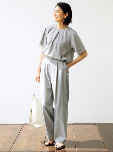 暑い日もきれい見え。E by éclatの涼感セットアップ|接触冷感で快適な大人の夏服