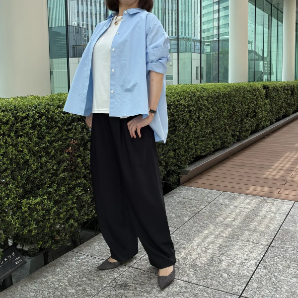 E by eclatdrawell for E by eclat バックタックフレアシャツ￥25,300