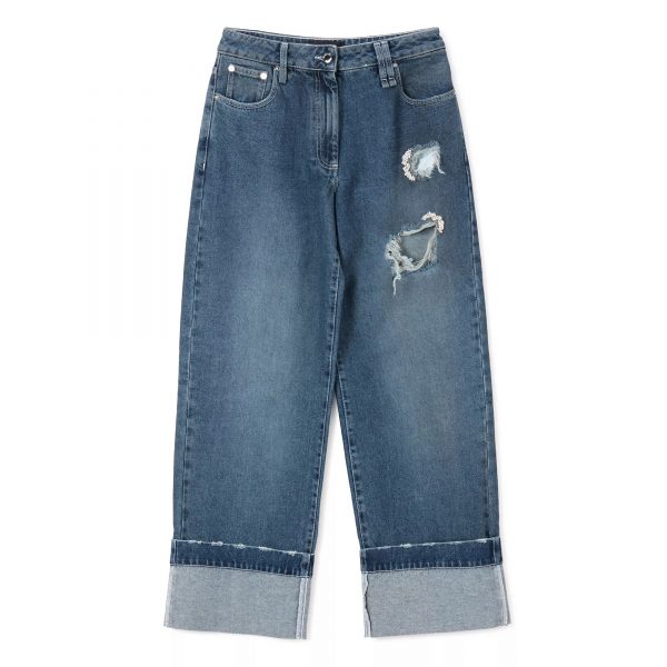 SIMONE ROCHACROPPED DISTRESSED STRAIGHT LEG JEANS W/ EMB¥107,800