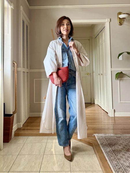 【エクラ 華組 高田季世子さん】ワンピース着回し6コーデ「drawell for E by eclat シャツワンピース」