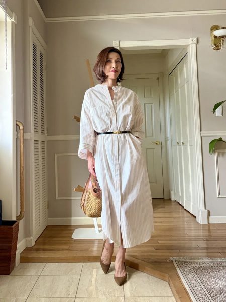 【エクラ 華組 高田季世子さん】ワンピース着回し6コーデ「drawell for E by eclat シャツワンピース」