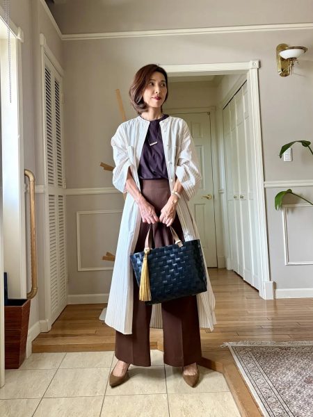 【エクラ 華組 高田季世子さん】ワンピース着回し6コーデ「drawell for E by eclat シャツワンピース」