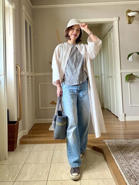 【エクラ 華組 高田季世子さん】ワンピース着回し6コーデ「drawell for E by eclat シャツワンピース」