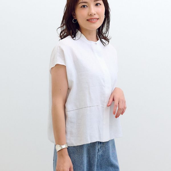 12closet【洗える】ヨーロピアンリネンバンドカラーブラウス￥17,600