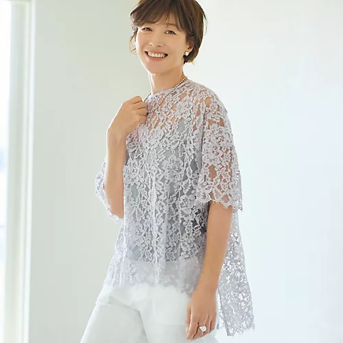 Room no.8 BLACK×eclat【別注】五分袖レーストップス(キャミソールつき)¥48,400