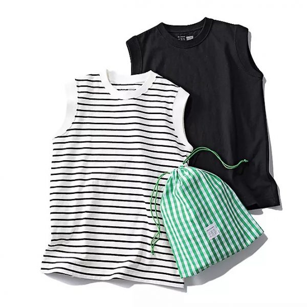 12closet【洗える】大人に似合う・巾着つき USAコットンノースリーブTシャツ（2枚入り）