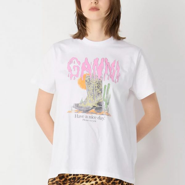 GANNIBasic Cotton Jersey T-shirt Boots Print¥21,890