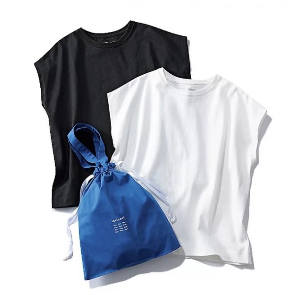 12closet【洗える】大人に似合う・巾着つき USAコットンフレンチスリーブTシャツ(2枚入り)¥7,700