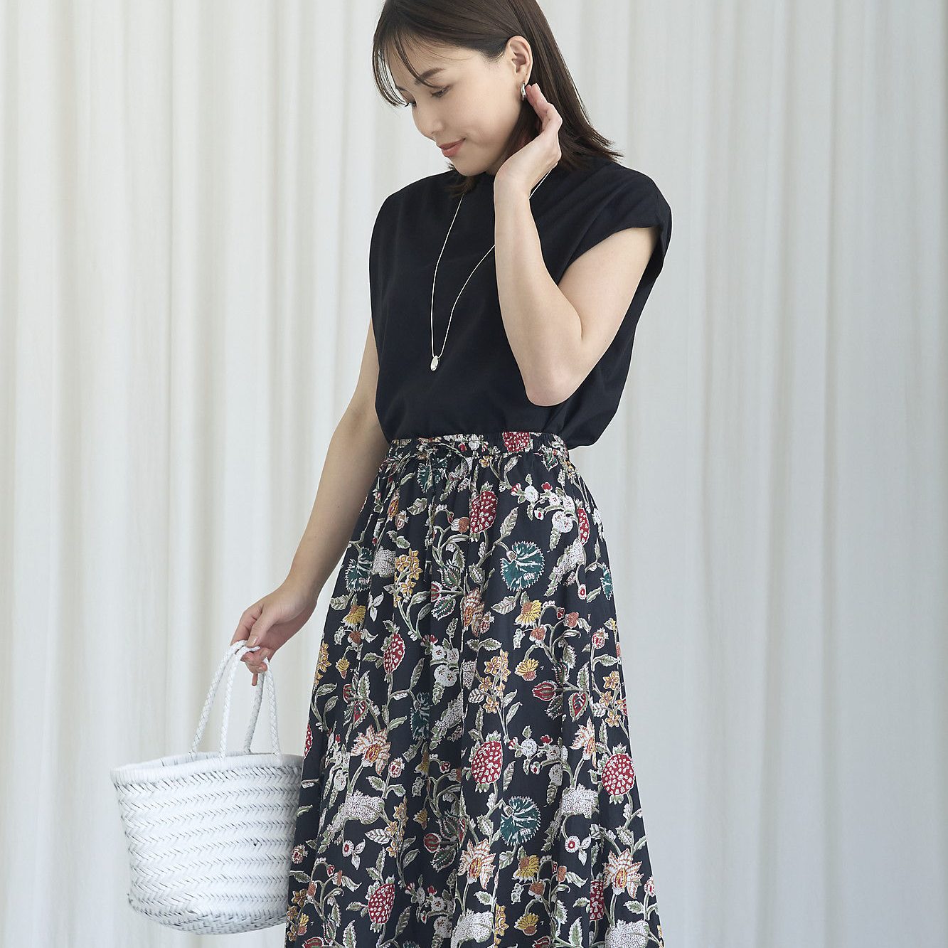12closet【洗える】大人に似合う・巾着つき USAコットンフレンチスリーブTシャツ(2枚入り)¥7,700