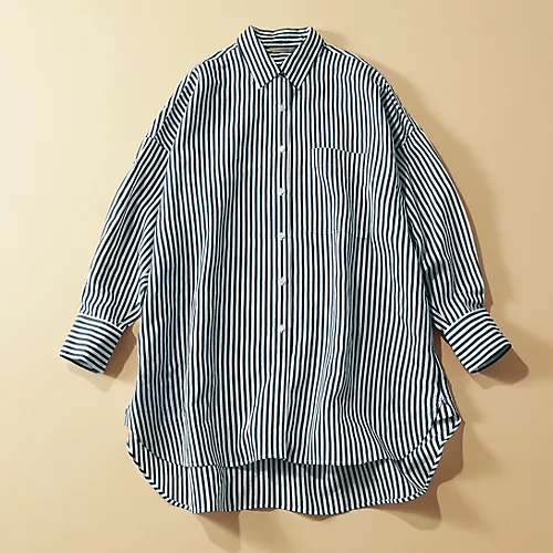 Curensology【五明祐子さん別注】【洗える】ワッシャーストライプシャツ¥30,800