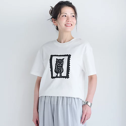 PLAIN PEOPLE×eclatキャットプリントTシャツ¥14,300