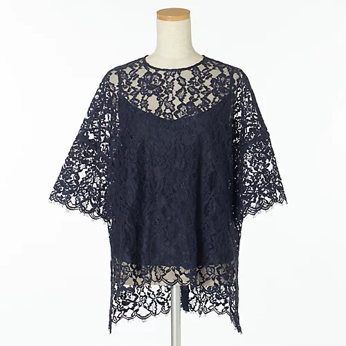Room no.8 BLACK×eclat【別注】五分袖レーストップス（キャミソールつき）￥48,400 