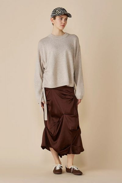 GANNIDouble Viscose Satin Tuck Detail Long Skirt¥72,600