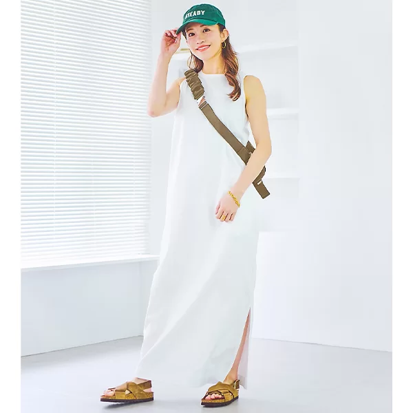 【浅見れいなさんコラボ】【洗える】アメスリ風マキシワンピース　スナップ画像