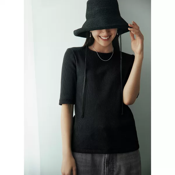 12closet【福田麻琴さんコラボ】【洗える】ジュエリー映えする 究極のリブTシャツモデルカット